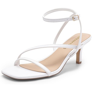DREAM PAIRS Women’s Low Kitten Heels Strappy Sandals(White)