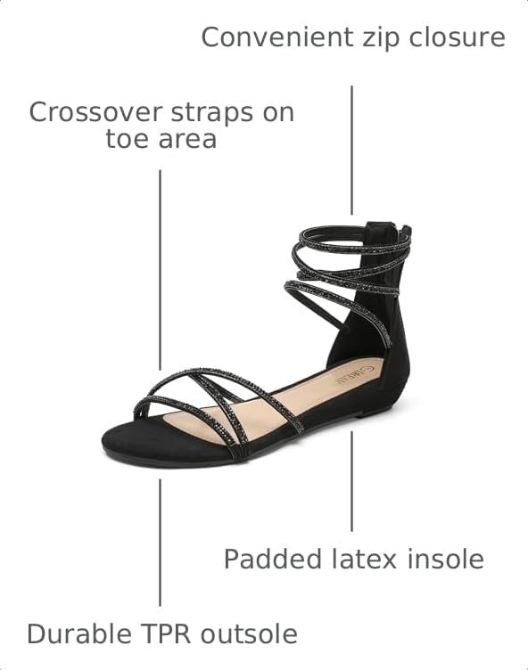 image:imageDREAM PAIRS Womens Strappy Dressy Flat SandalsBlack