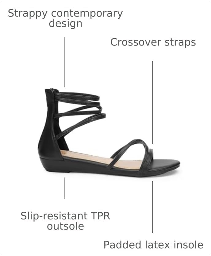 image:imageDREAM PAIRS Womens Strappy Dressy Flat SandalsBlackPu