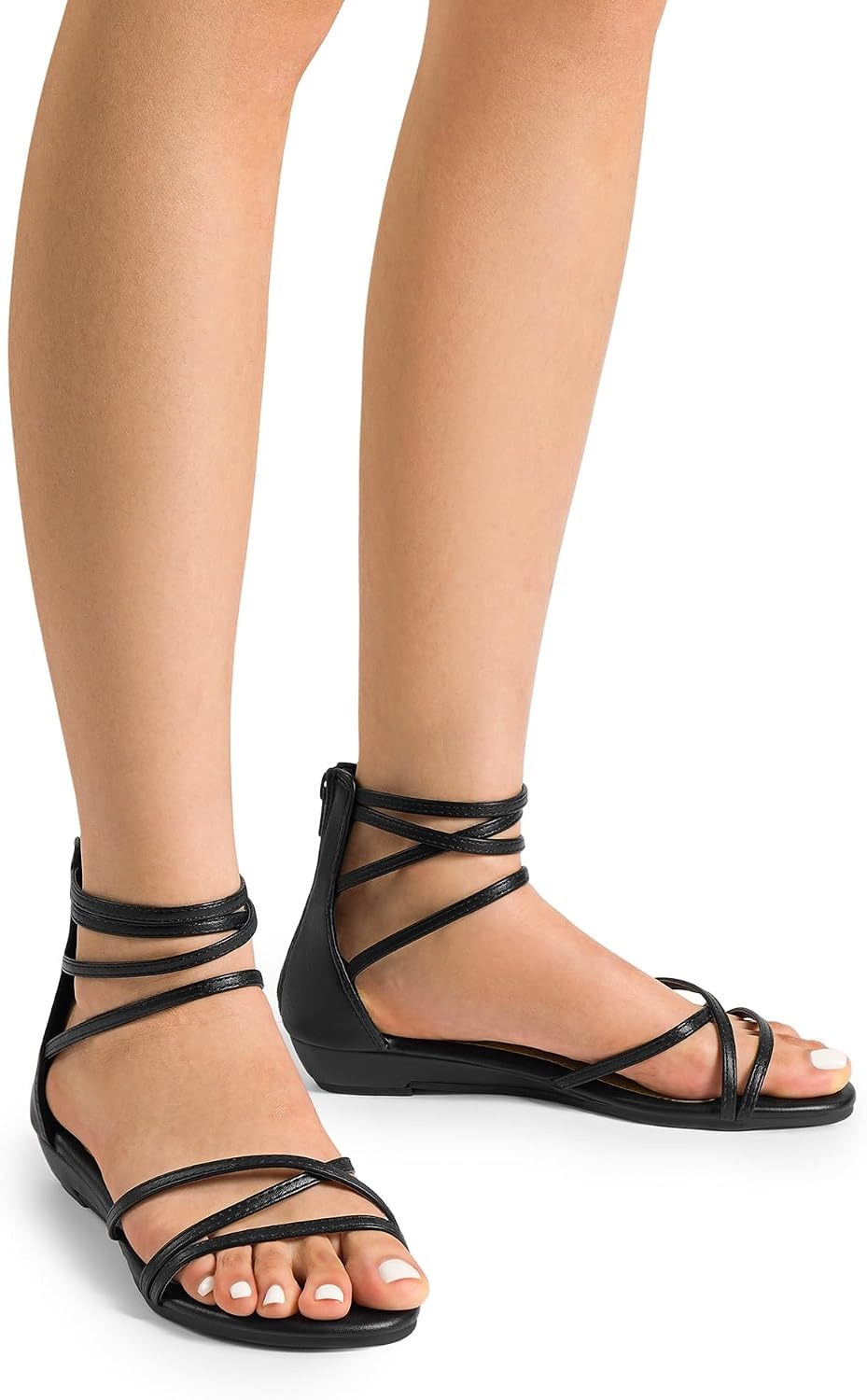 image:imageDREAM PAIRS Womens Strappy Dressy Flat SandalsBlackPu