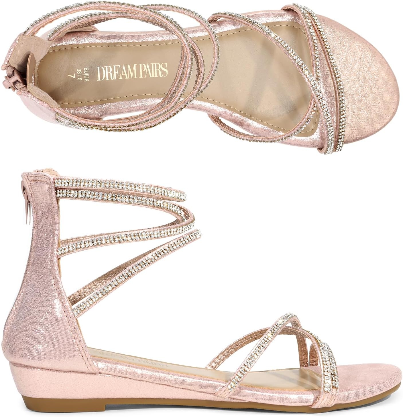 image:imageDREAM PAIRS Womens Strappy Dressy Flat SandalsChampagne