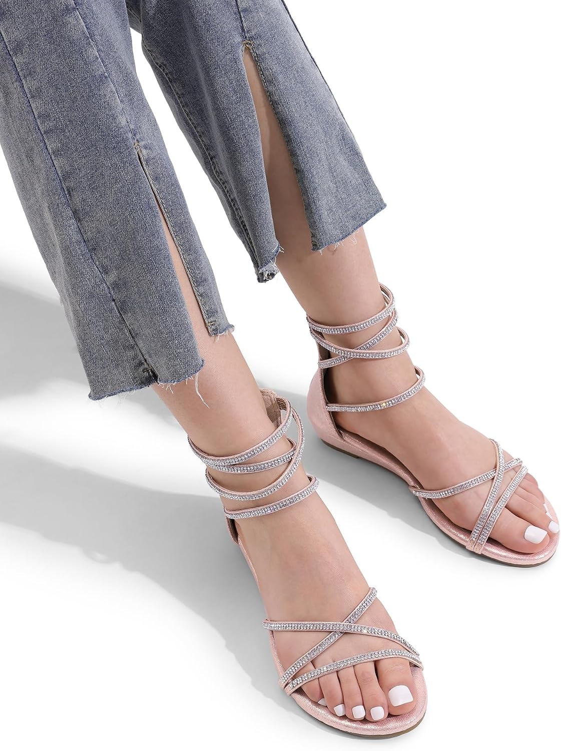 image:imageDREAM PAIRS Womens Strappy Dressy Flat SandalsChampagne
