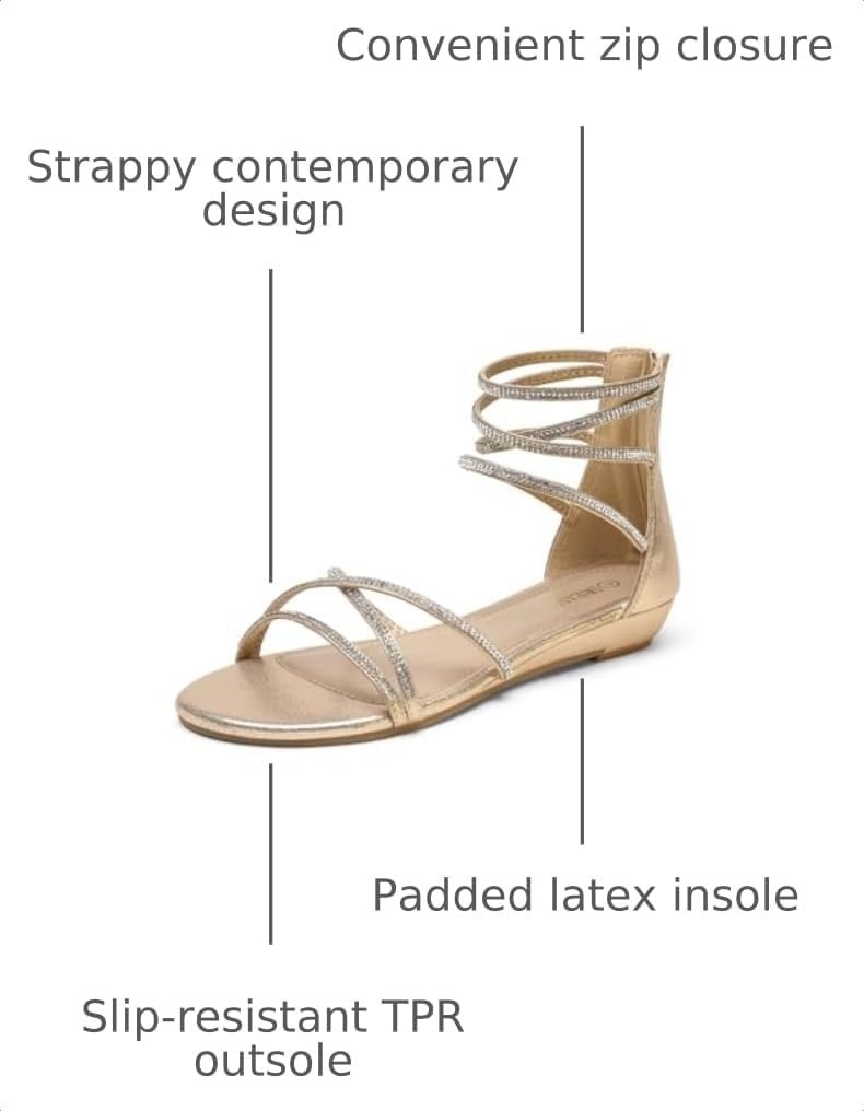 image:imageDREAM PAIRS Womens Strappy Dressy Flat SandalsGold
