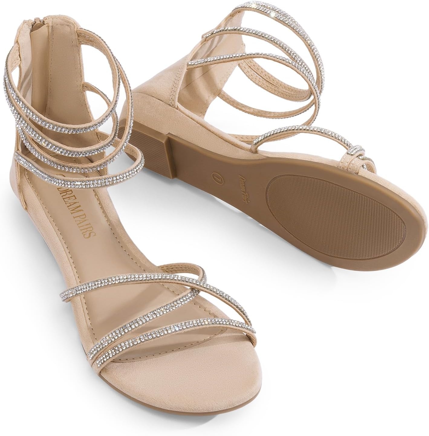 image:imageDREAM PAIRS Womens Strappy Dressy Flat SandalsNude
