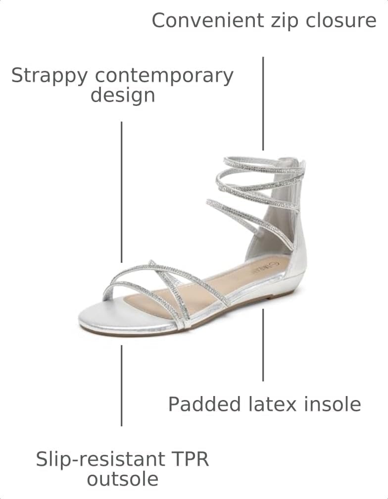 image:imageDREAM PAIRS Womens Strappy Dressy Flat SandalsSilver
