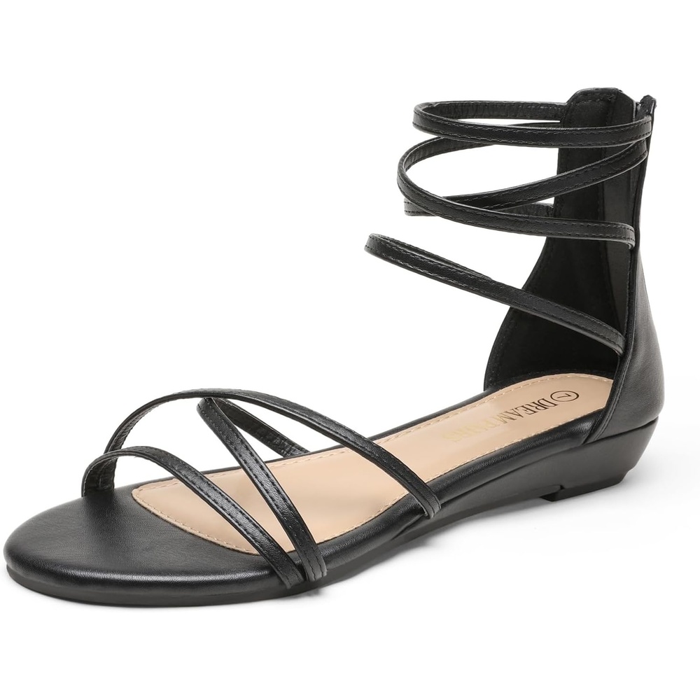 image:imageDREAM PAIRS Womens Strappy Dressy Flat SandalsBlackPu