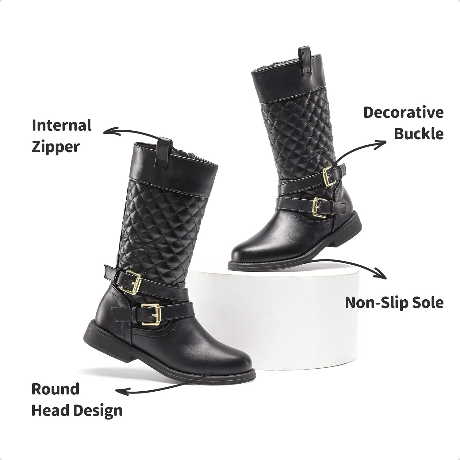 image:imageDREAM PAIRS Girls Knee High Riding BootsBlack
