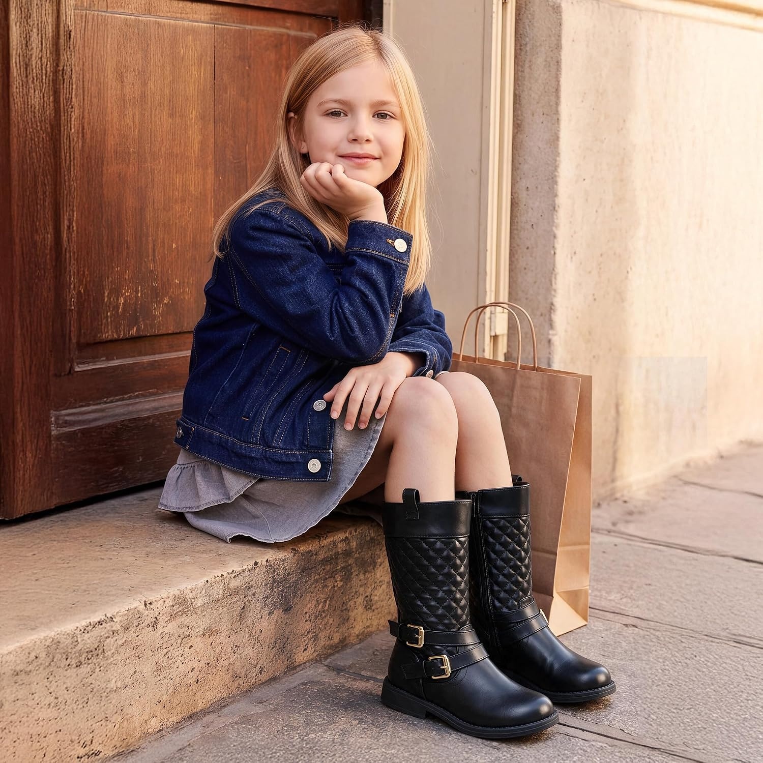 image:imageDREAM PAIRS Girls Knee High Riding BootsBlack