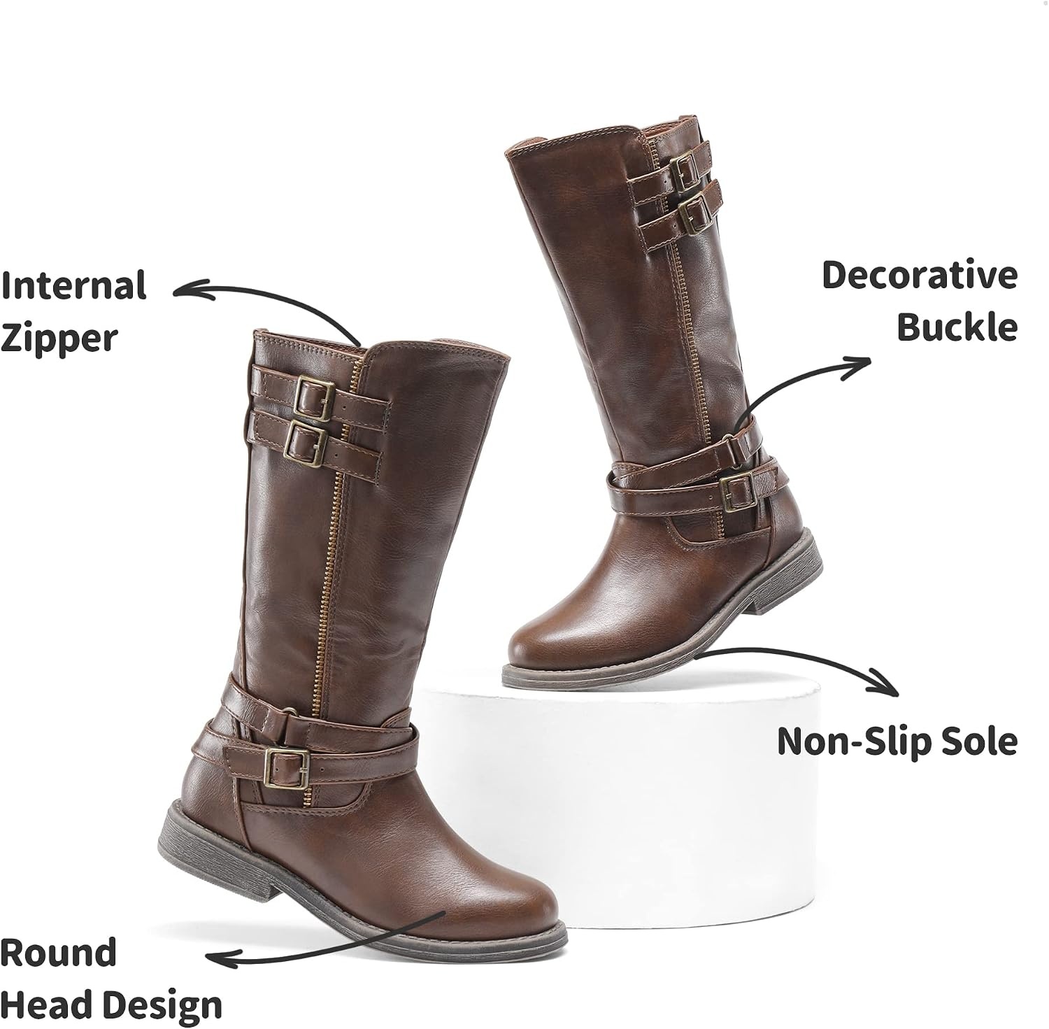 image:imageDREAM PAIRS Girls Knee High Riding BootsBrown 03