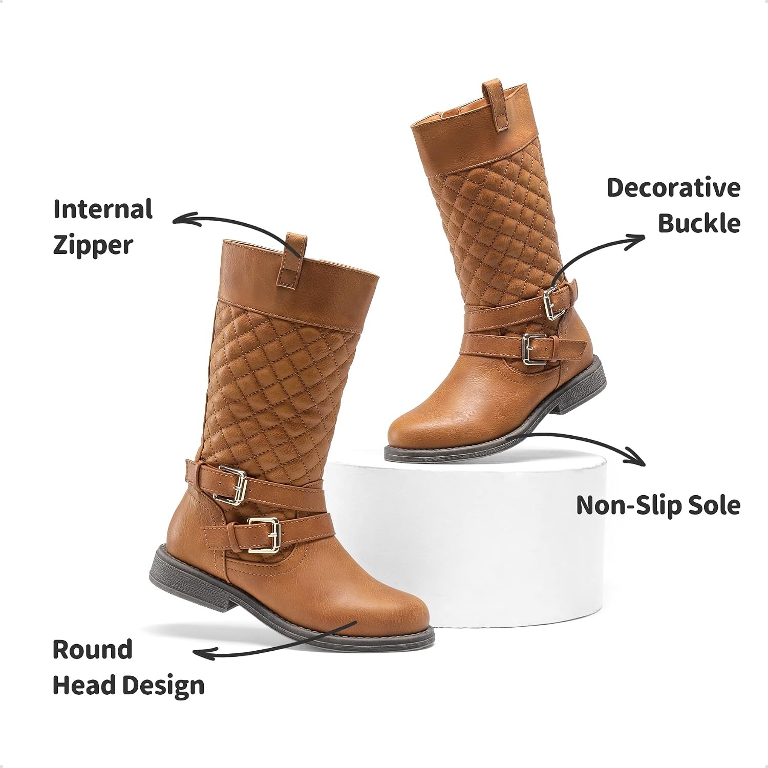 image:imageDREAM PAIRS Girls Knee High Riding BootsTan