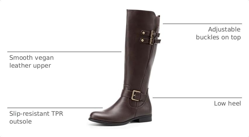 image:imageDREAM PAIRS Womens Knee High Riding Buckle BootsBrown
