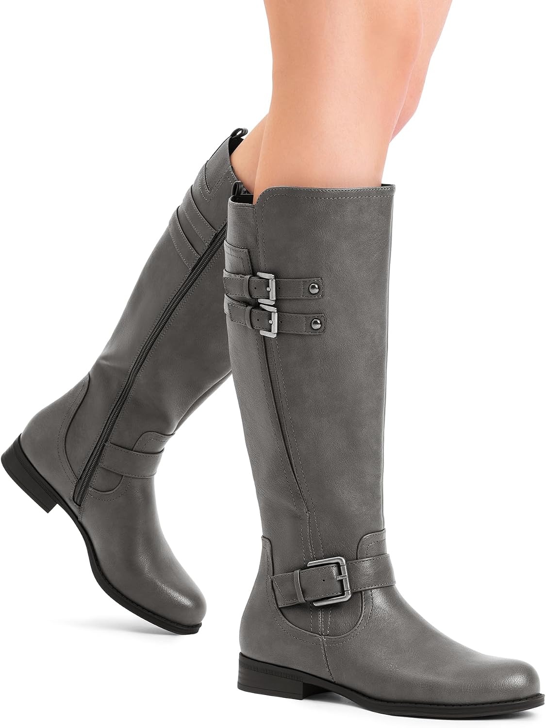 image:imageDREAM PAIRS Womens Knee High Riding Buckle BootsGrey