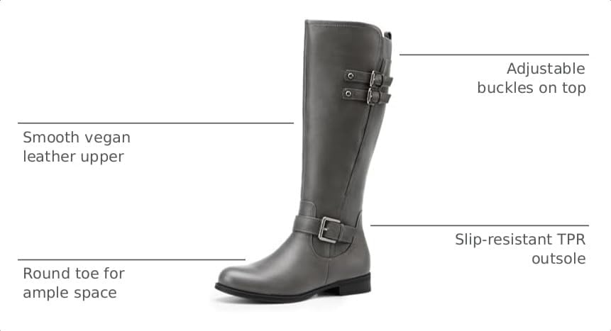 image:imageDREAM PAIRS Womens Knee High Riding Buckle BootsGrey