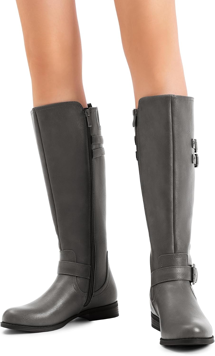 image:imageDREAM PAIRS Womens Knee High Riding Buckle BootsGrey