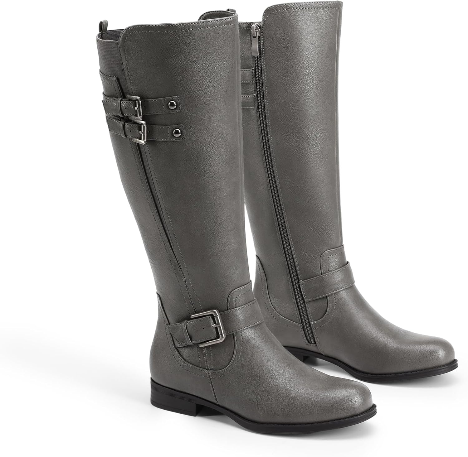 image:imageDREAM PAIRS Womens Knee High Riding Buckle BootsGrey