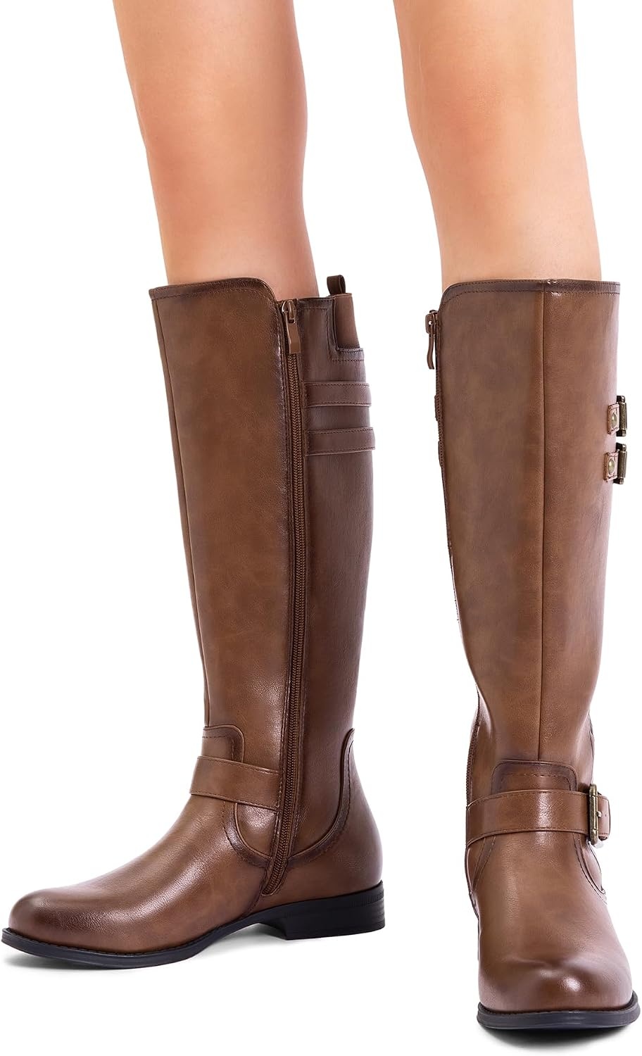 image:imageDREAM PAIRS Womens Knee High Riding Buckle BootsTan