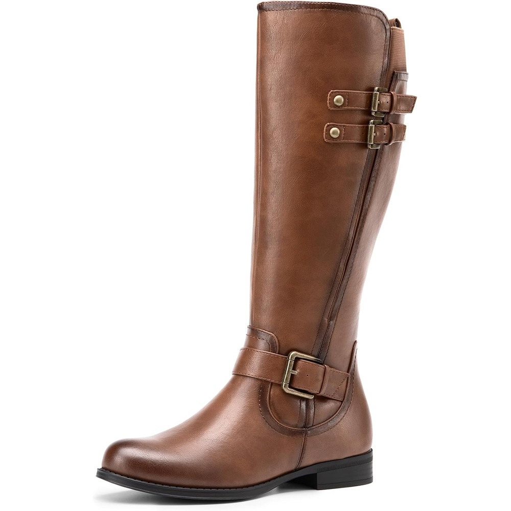 image:imageDREAM PAIRS Womens Knee High Riding Buckle BootsTan