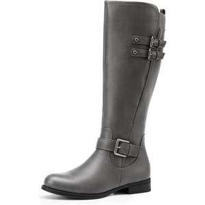 DREAM PAIRS Women’s Knee High Riding Buckle Boots(Grey)